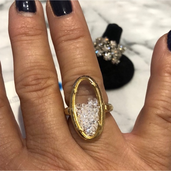 Catherine Weitzman Floating Crystal Oval Ring-sz 7 or 8-Boutique - Picture 1 of 5